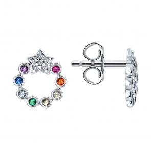 Серебряные серьги SOKOLOV с фианитом и рубиновым корундом 94026761-91 фото