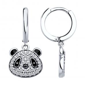 Серебряные серьги SOKOLOV с фианитом и эмалью 94026778 фото