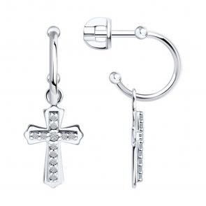 Серебряные серьги Кресты SOKOLOV с фианитом 94026806 фото