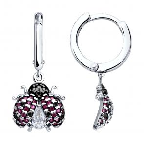 Серебряные серьги SOKOLOV с фианитом и рубиновым корундом 94026825 фото