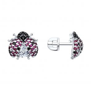 Серебряные серьги SOKOLOV с фианитом и рубиновым корундом 94026834 фото