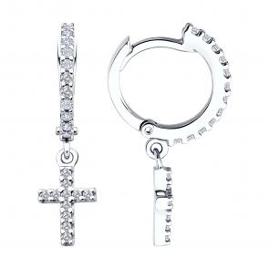 Серебряные серьги-кресты SOKOLOV с фианитом 94026865 фото