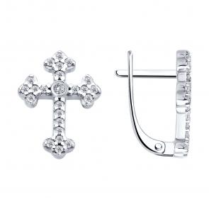 Серебряные серьги-кресты SOKOLOV с фианитом 94026994 фото