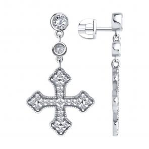 Серебряные серьги-кресты SOKOLOV с фианитом 94026998 фото