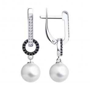 Серебряные серьги-трансформеры SOKOLOV с жемчугом и фианитом 94027005 фото