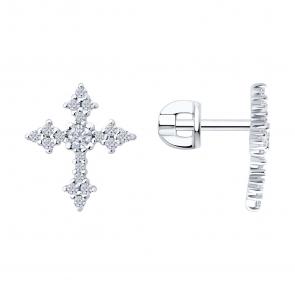 Серебряные серьги-кресты SOKOLOV с фианитом 94027055 фото