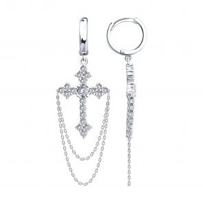 Серебряные серьги-кресты SOKOLOV с фианитом 94027066 фото