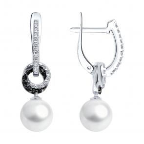 Серебряные серьги-трансформеры SOKOLOV с жемчугом и фианитом 94027069 фото