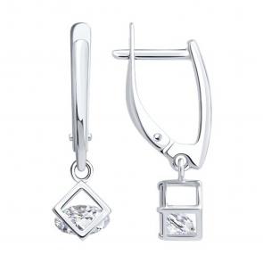 Серебряные серьги SOKOLOV с подвижным фианитом 94027087 фото