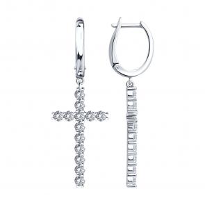 Серебряные серьги-кресты SOKOLOV с фианитом 94027088 фото