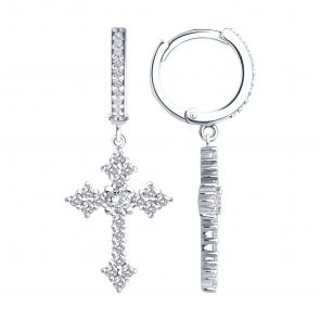 Серебряные серьги-кресты SOKOLOV с фианитом 94027127 фото