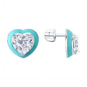 Серебряные серьги SOKOLOV с фианитом и эмалью 94027136 фото