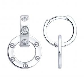 Серебряные серьги-трансформеры SOKOLOV с фианитом 94027215 фото