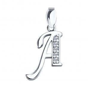 Серебряная подвеска-буква А SOKOLOV с фианитом 94030450-91 фото