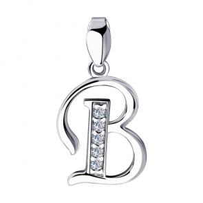 Серебряная подвеска-буква В SOKOLOV с фианитом 94030451 фото