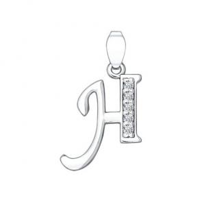 Серебряная подвеска-буква Н SOKOLOV с фианитом 94030457 фото
