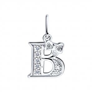 Серебряная подвеска-буква В SOKOLOV с фианитом 94030472 фото