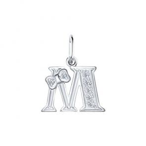 Серебряная подвеска-буква М SOKOLOV с фианитом 94030476 фото