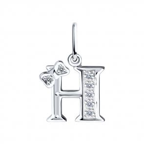 Серебряная подвеска-буква Н SOKOLOV с фианитом 94030477 фото