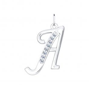 Серебряная подвеска-буква А SOKOLOV с фианитом 94031364 фото