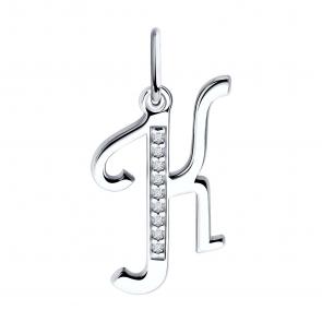 Серебряная подвеска-буква К SOKOLOV с фианитом 94031369 фото