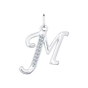 Серебряная подвеска-буква М SOKOLOV с фианитом 94031371 фото