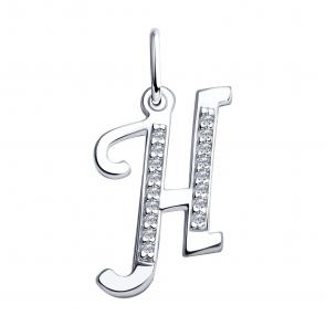 Серебряная подвеска-буква Н SOKOLOV с фианитом 94031372 фото