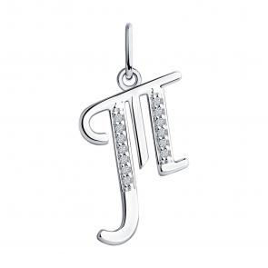 Серебряная подвеска-буква Т SOKOLOV с фианитом 94031377 фото