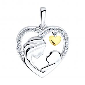 Серебряная подвеска Мать и дитя SOKOLOV с фианитом 94031851 фото
