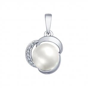 Серебряная подвеска SOKOLOV с фианитом и жемчугом 94031872 фото