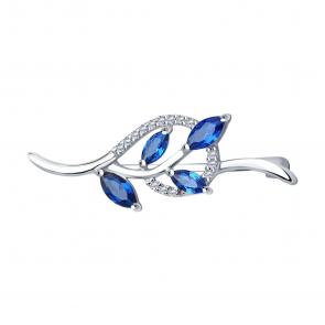 Серебряная брошь SOKOLOV с фианитом 94040069 фото