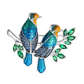 Серебряная брошь SOKOLOV с фианитом и эмалью 94040208 фото