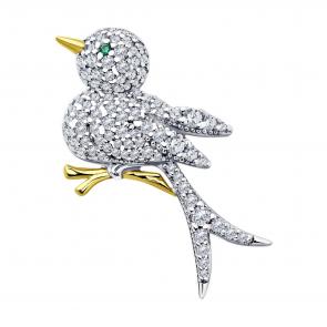 Серебряная брошь SOKOLOV с фианитом 94040280 фото