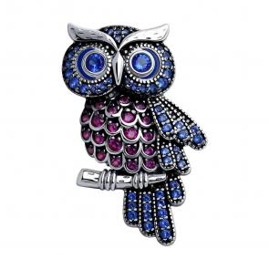 Серебряная брошь SOKOLOV с фианитом и эмалью 94040286-91 фото