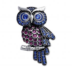 Серебряная брошь SOKOLOV с фианитом и эмалью 94040286 фото