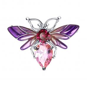 Серебряная брошь SOKOLOV с витражной эмалью рубиновым корундом и ювелирным кристалом 94040292-91 фото