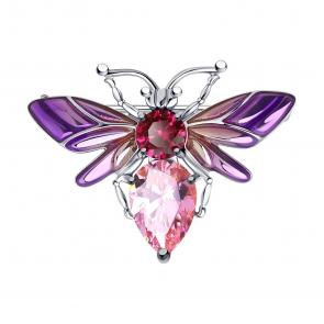 Серебряная брошь SOKOLOV с кристаллом Swarovski, эмалью и рубиновым корундом 94040292 фото