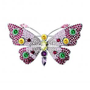 Серебряная брошь SOKOLOV с фианитом и рубиновым корундом 94040296 фото