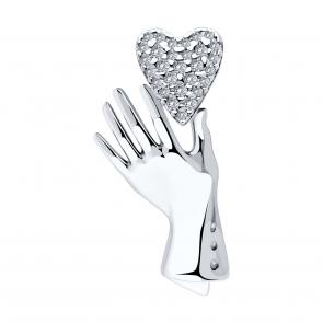 Серебряная брошь SOKOLOV с фианитом 94040307 фото