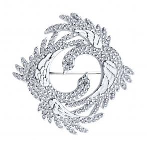 Серебряная брошь SOKOLOV с фианитом 94040316 фото