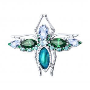 Серебряная брошь SOKOLOV с фианитом 94040322 фото