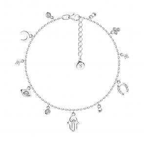 Серебряный браслет на ногу SOKOLOV с фианитом 94050956 фото