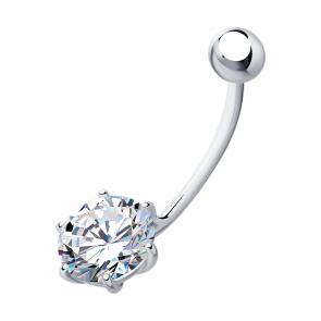 Серебряный пирсинг в пупок SOKOLOV с фианитом 94060055 фото