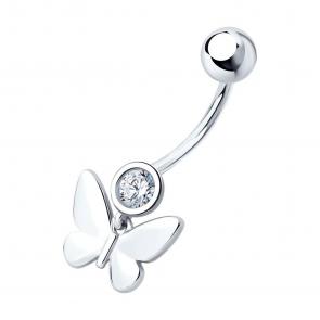 Серебряный пирсинг в пупок SOKOLOV с фианитом 94060077 фото