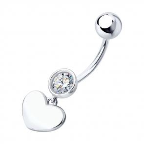 Серебряный пирсинг в пупок SOKOLOV с фианитом 94060078 фото