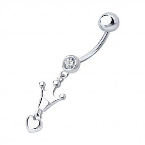 Серебряный пирсинг в пупок SOKOLOV с фианитом 94060084 фото
