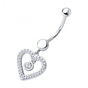 Серебряный пирсинг в пупок SOKOLOV с фианитом 94060088 фото