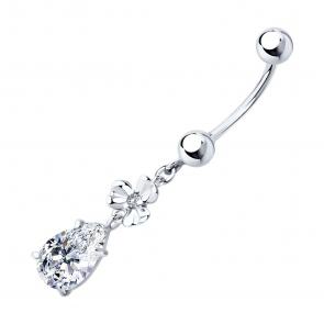 Серебряный пирсинг в пупок SOKOLOV с фианитом 94060109 фото