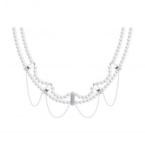 Серебряное колье SOKOLOV с фианитом и жемчугом 94071449 фото