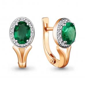 Золотые серьги AQUAMARINE с бриллиантом и изумрудом 940738ки фото